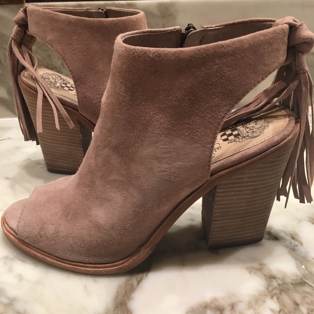 Peep toe nude suede booties